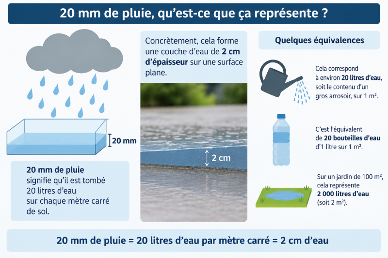 Infographie explicative de ce que représente 20 mm de pluie
