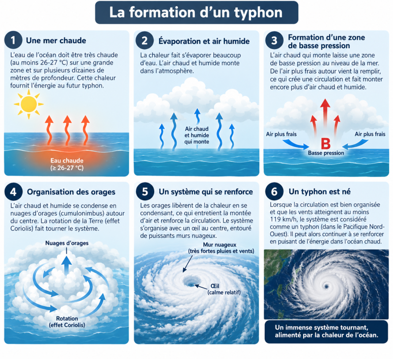 Infographie sur la formation d'un typhon