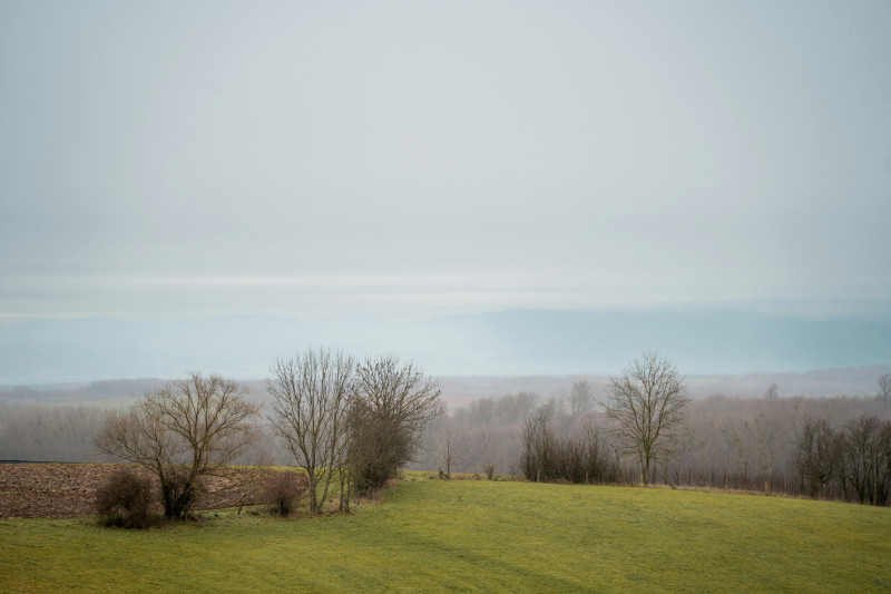 French landscape in January on a rainy day