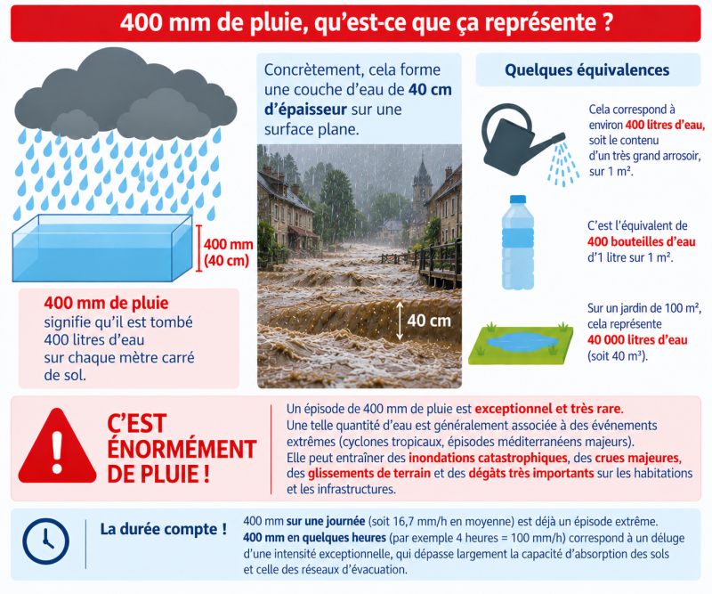 Infographique explicative sur ce que représente 400 mm de pluie