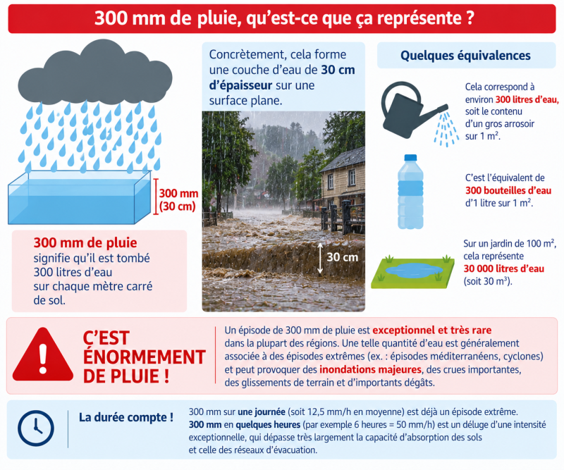 Infographie sur ce que représente 300 mm de pluie