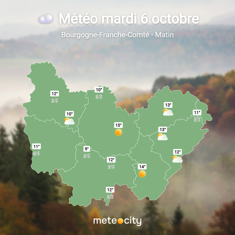 Carte météo mardi matin en Bourgogne Franche Comté
