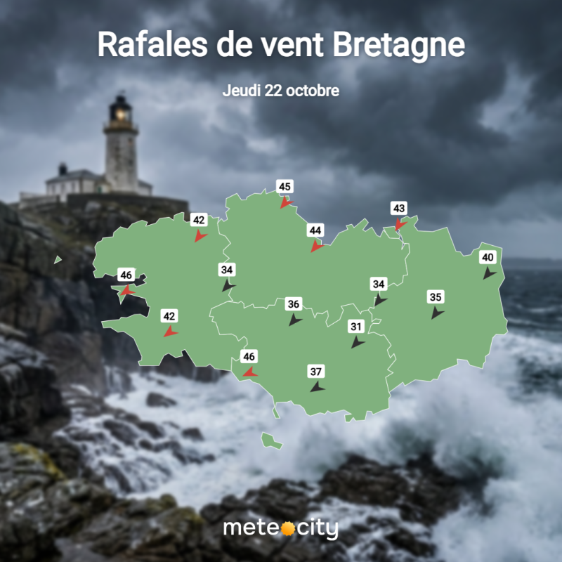 Carte de Bretagne pour jeudi 22 octobre