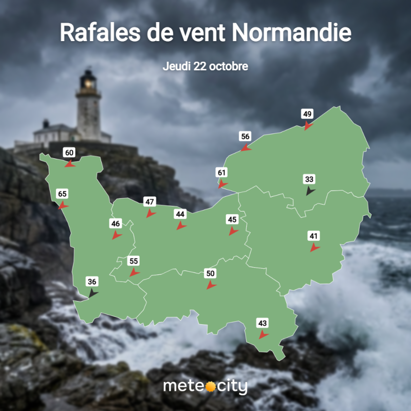 Carte des vents jeudi en Normandie