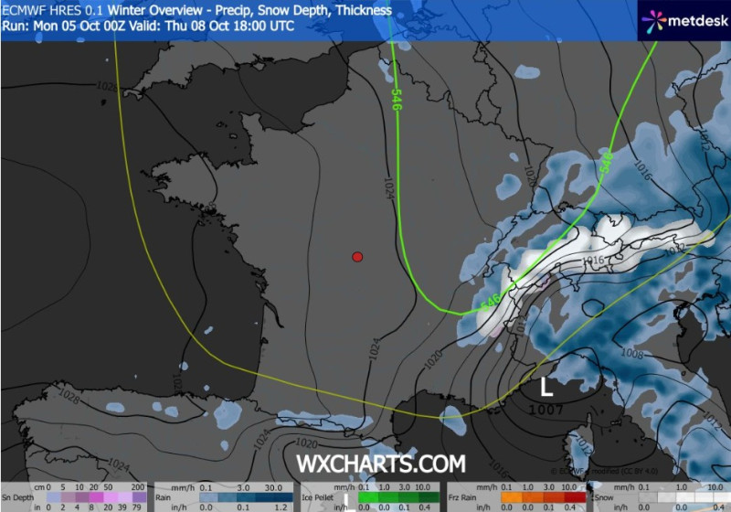 Carte radar représentant la neige