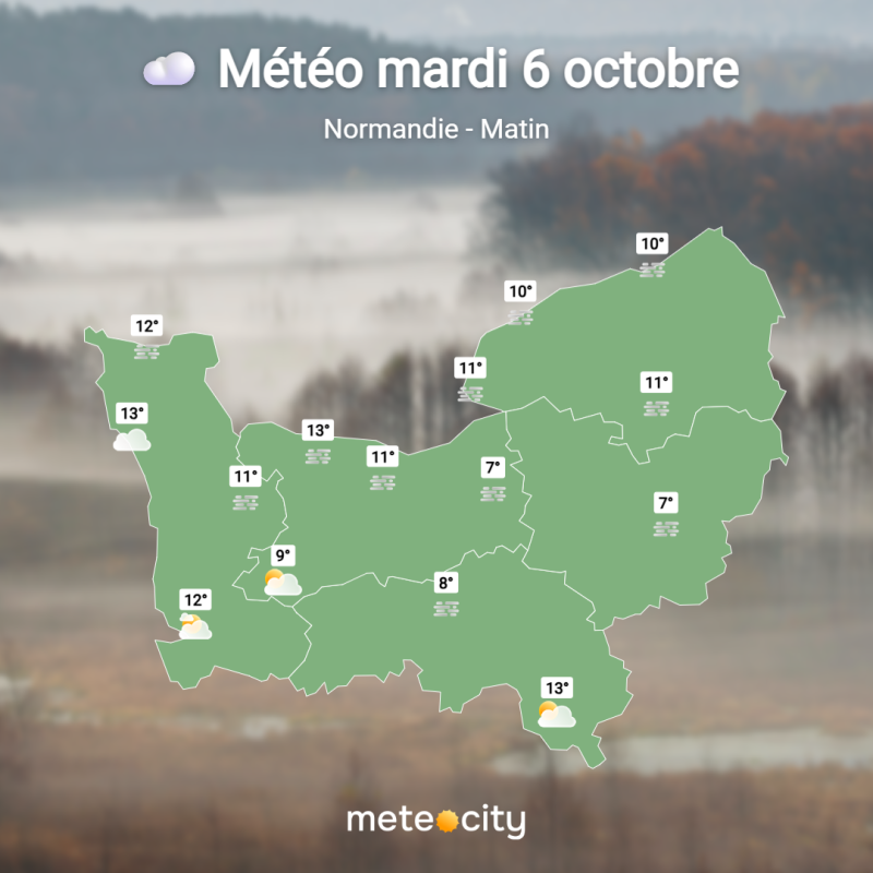 Carte météo de Normandie pour mardi matin