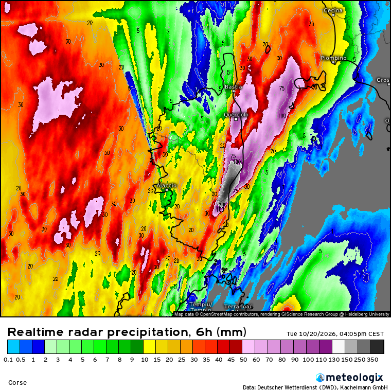 Carte radar des pluies sur la Corse